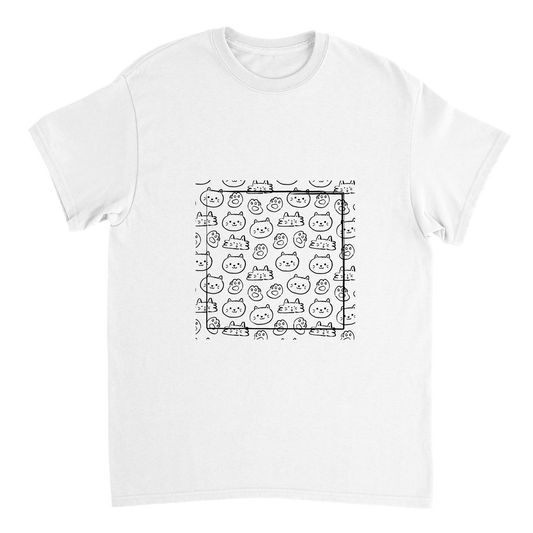 Heavyweight Unisex Crewneck T-shirt | Cat Family | Cat Scribbles