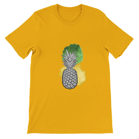 Tropical | Premium Mens Crewneck T-shirt | Pineapple Sketch Print | Aquarel Water Color