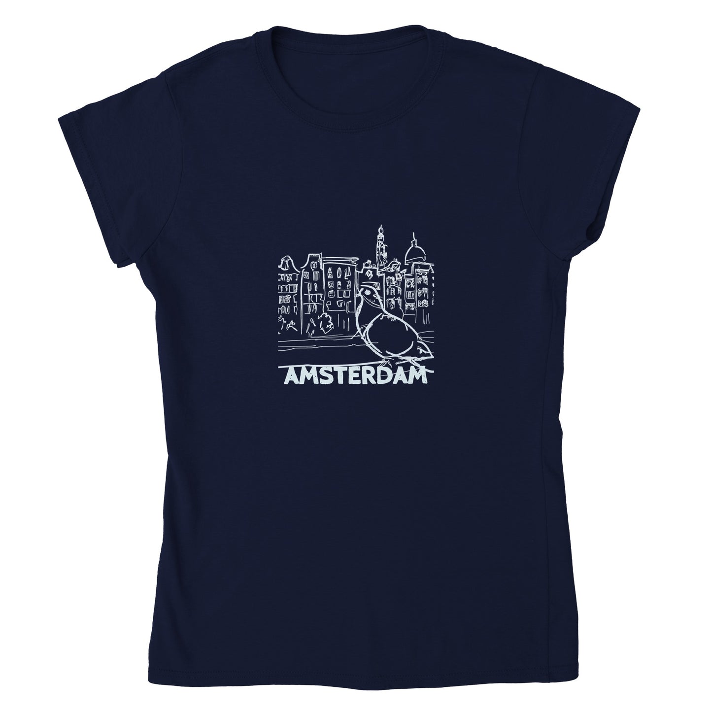 Amsterdam T-Shirt | Classic Womens Crewneck T-shirt | Pigeon Sketch | City Print