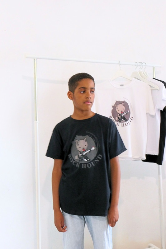 Classic Kids Crewneck T-shirt | Chibi Dog Print | Guitar Hound