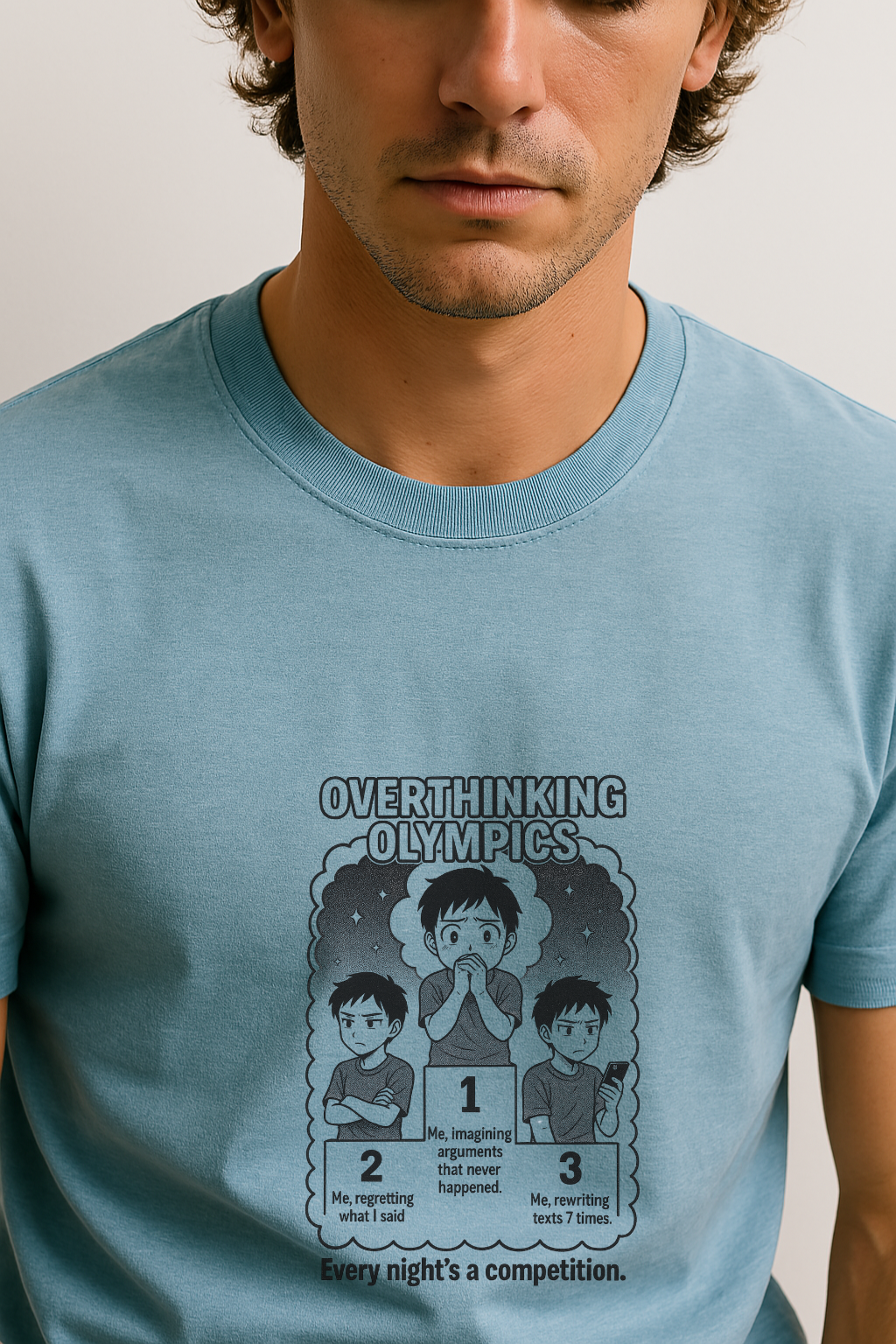 Manga | Mens Classic Crewneck T-shirt | Te veel nadenken
