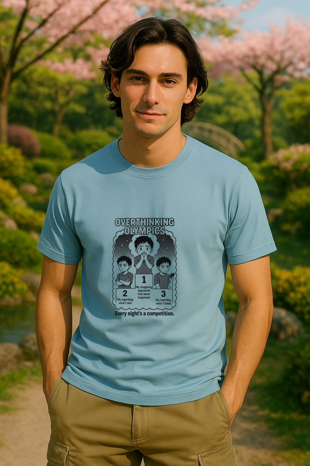 Manga | Mens Classic Crewneck T-shirt | Te veel nadenken