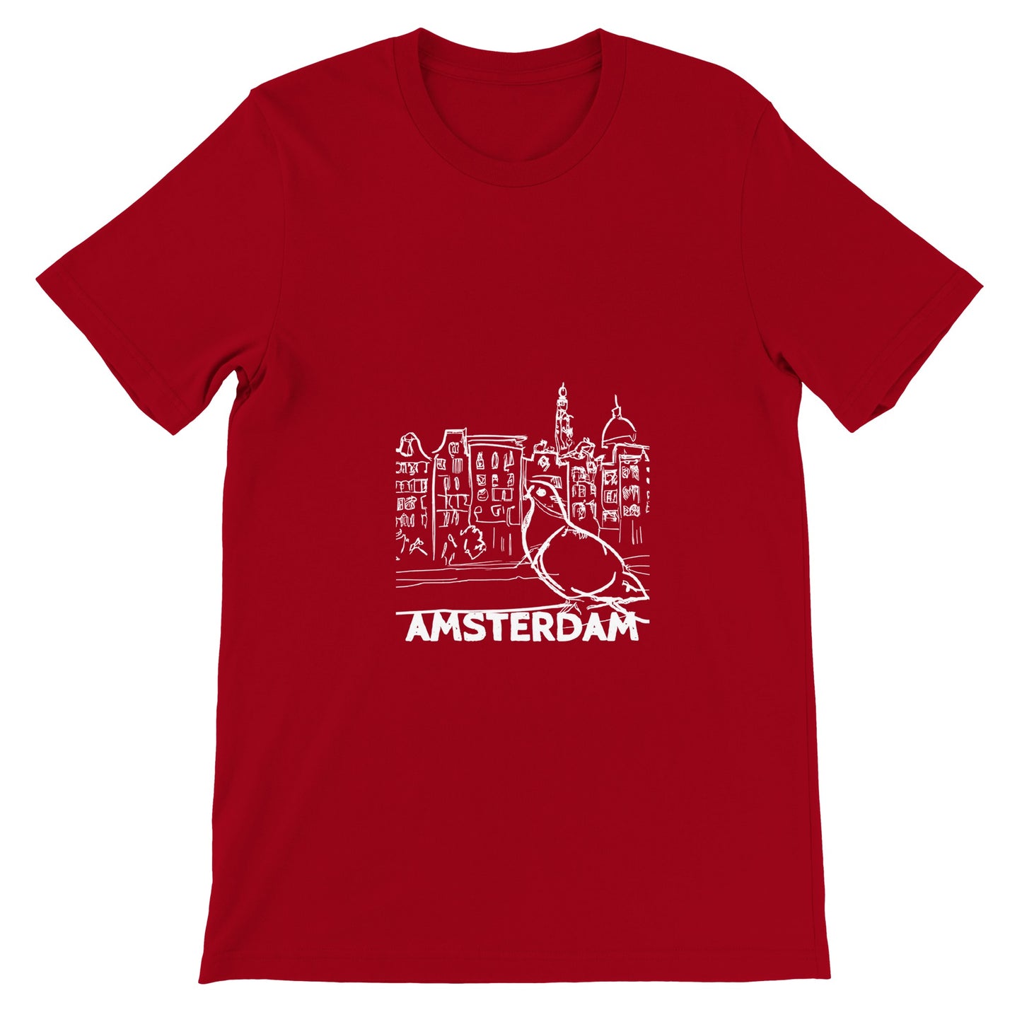 Amsterdam T-shirt | Mens Premium Unisex Crewneck T-shirt | Pigeon Sketch | City Print