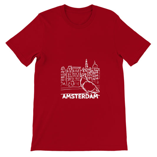 Amsterdam T-shirt | Mens Premium Unisex Crewneck T-shirt | Pigeon Sketch | City Print