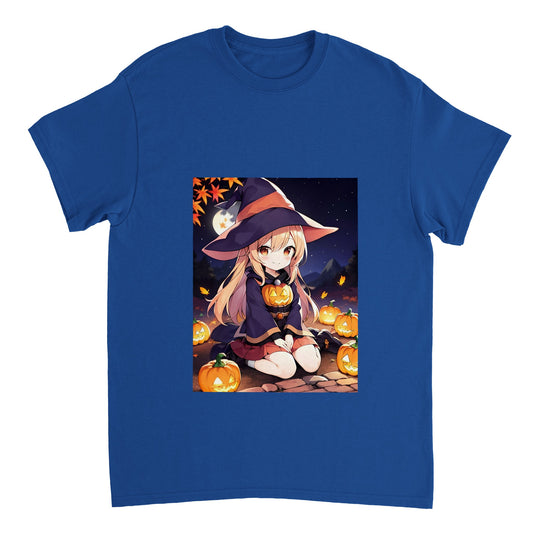 Halloween | Heavyweight Unisex Crewneck T-shirt | Pumpkin Witch | Manga | Chibi
