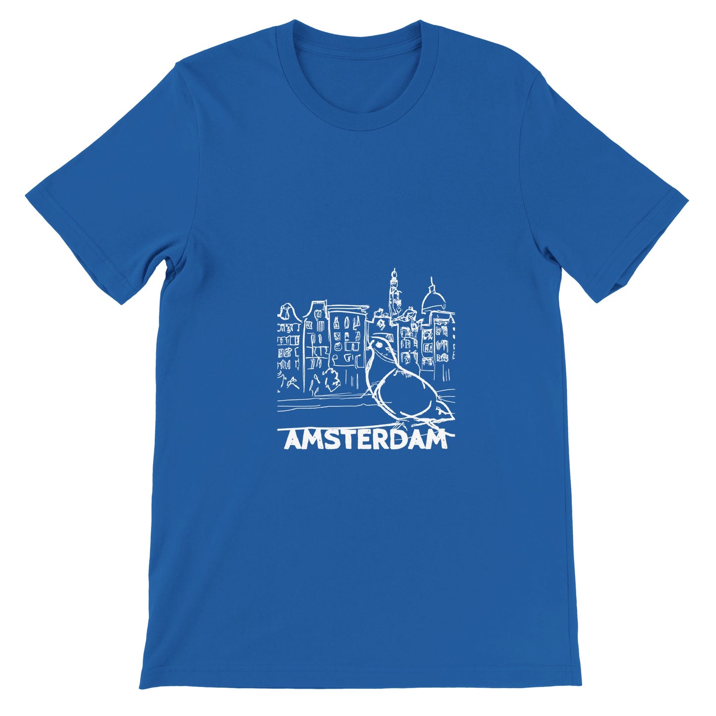Amsterdam T-shirt | Mens Premium Unisex Crewneck T-shirt | Pigeon Sketch | City Print