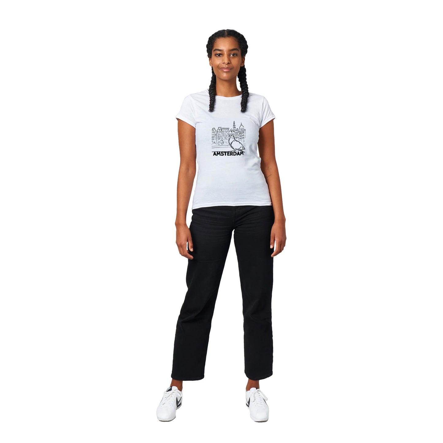 Amsterdam T-Shirt | Classic Womens Crewneck T-shirt | Pigeon Sketch | City Print