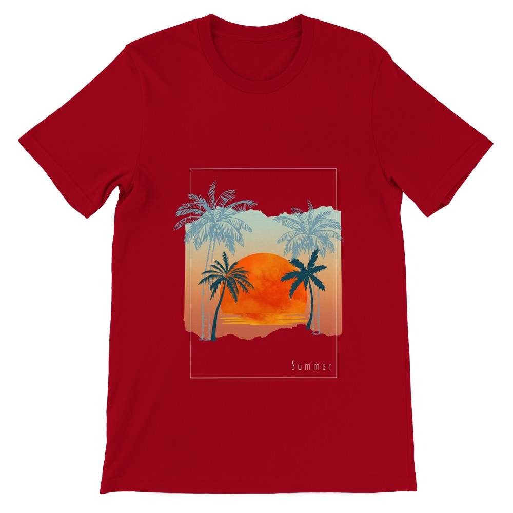 Premium Unisex Crewneck T-shirt | Sunset Island Print | Palm Tree Shirt