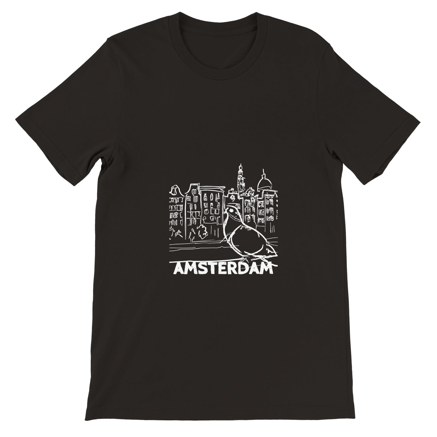 Amsterdam T-shirt | Mens Premium Unisex Crewneck T-shirt | Pigeon Sketch | City Print