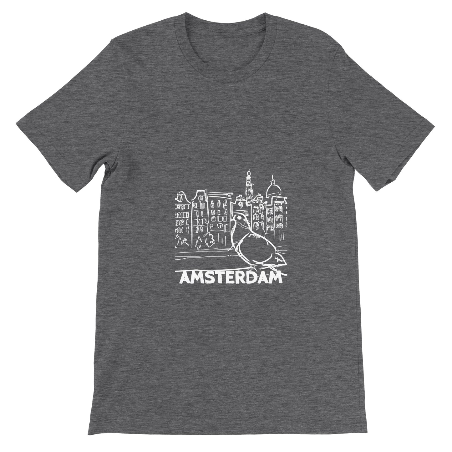 Amsterdam T-shirt | Mens Premium Unisex Crewneck T-shirt | Pigeon Sketch | City Print