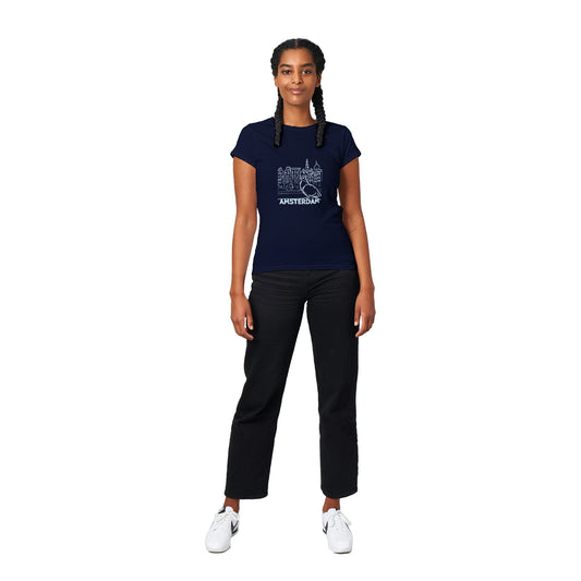 Amsterdam T-Shirt | Classic Womens Crewneck T-shirt | Pigeon Sketch | City Print