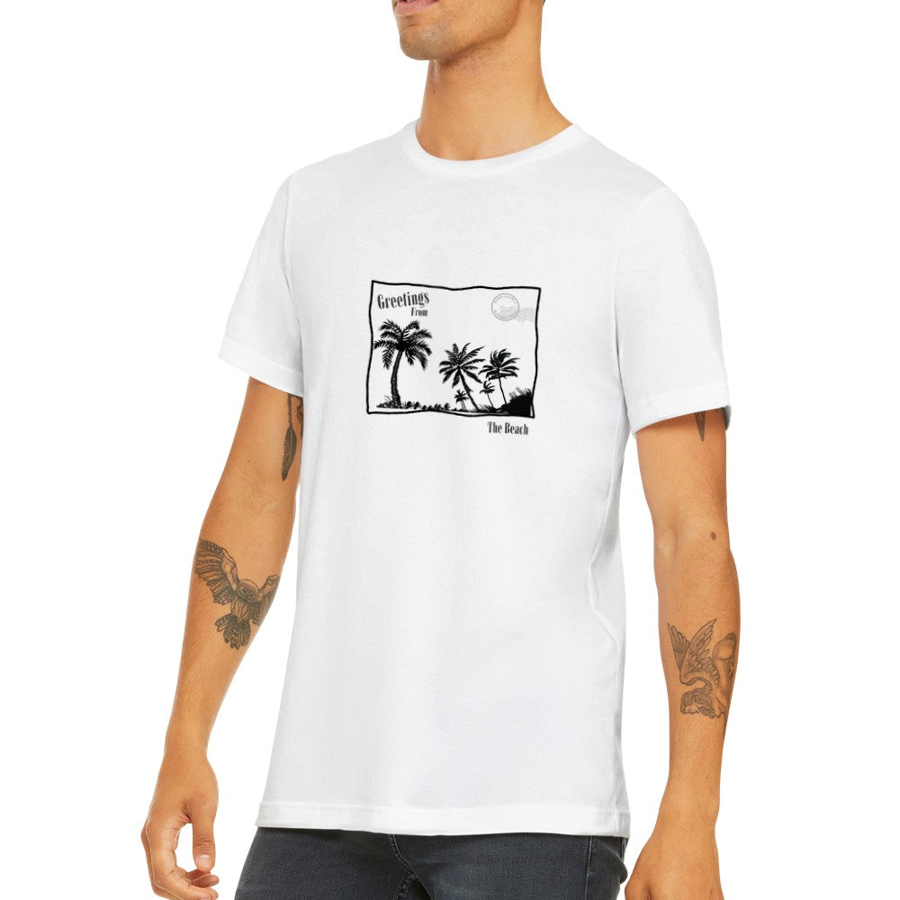 Classic Unisex Crewneck T-shirt | Postcard Palm Tree Print | Summer Vacation