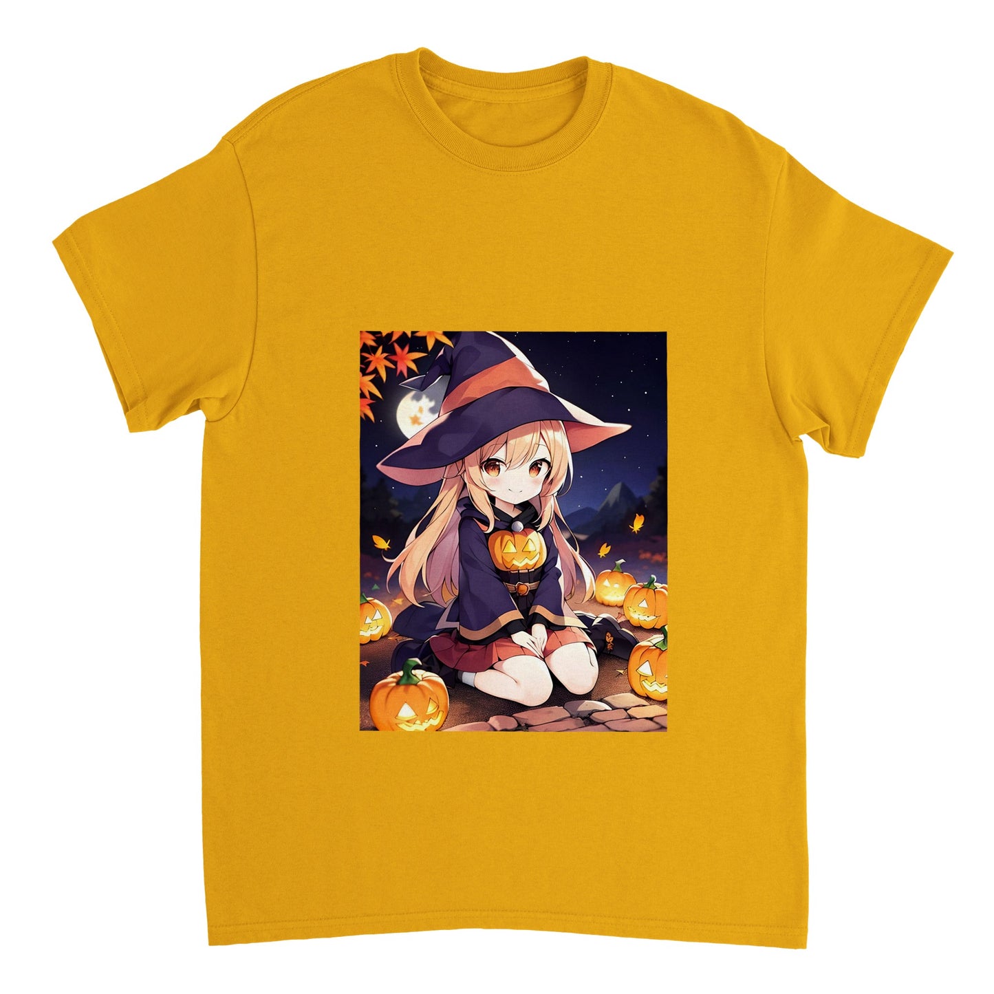 Halloween | Heavyweight Unisex Crewneck T-shirt | Pumpkin Witch | Manga | Chibi