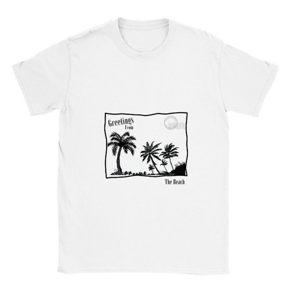 Classic Unisex Crewneck T-shirt | Postcard Palm Tree Print | Summer Vacation