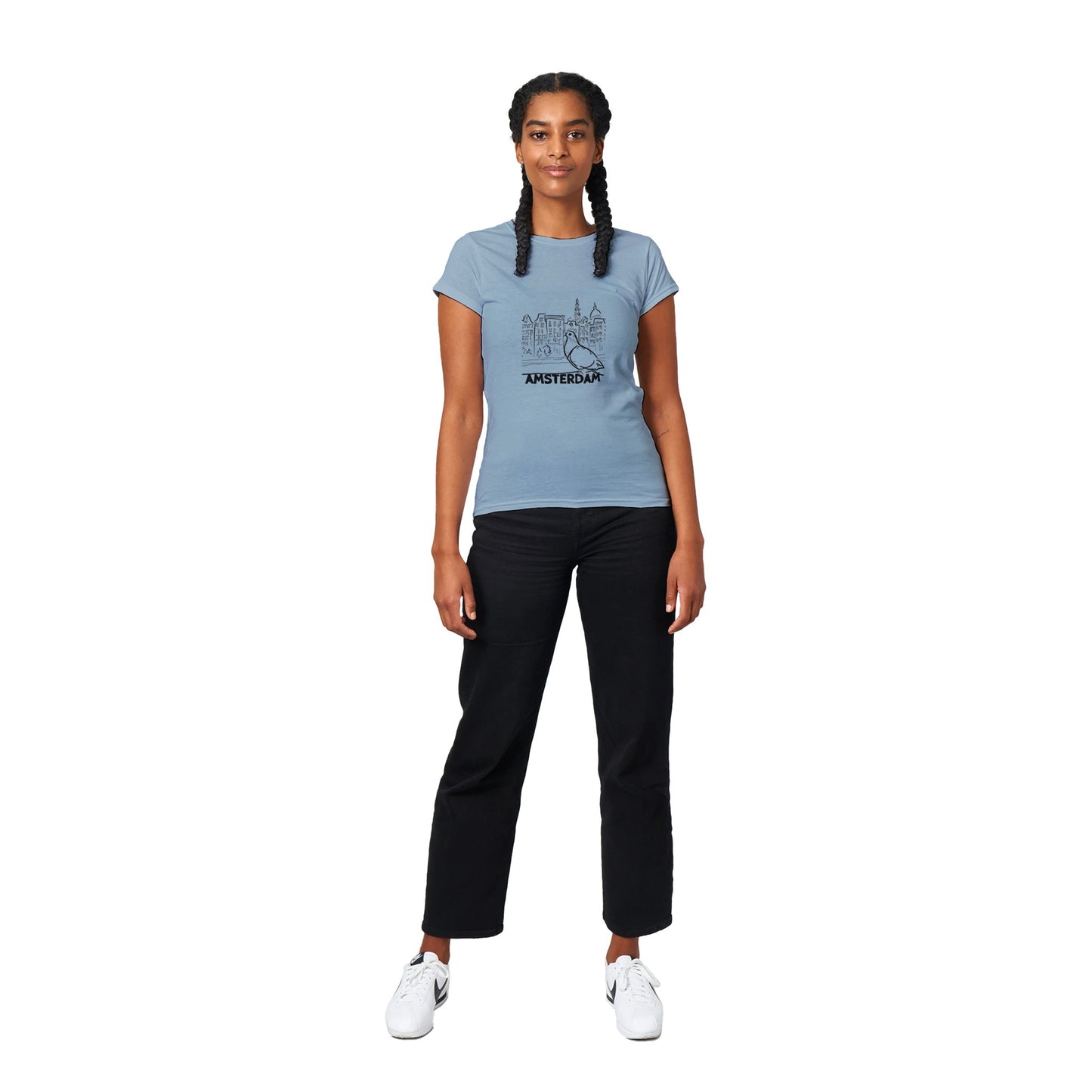 Amsterdam T-Shirt | Classic Womens Crewneck T-shirt | Pigeon Sketch | City Print