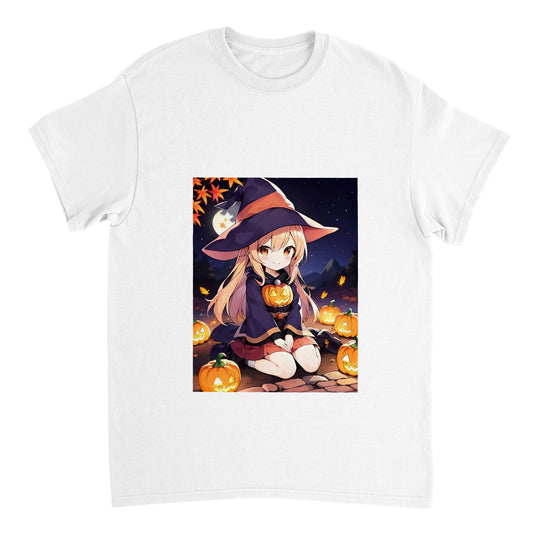 Halloween | Heavyweight Unisex Crewneck T-shirt | Pumpkin Witch | Manga | Chibi