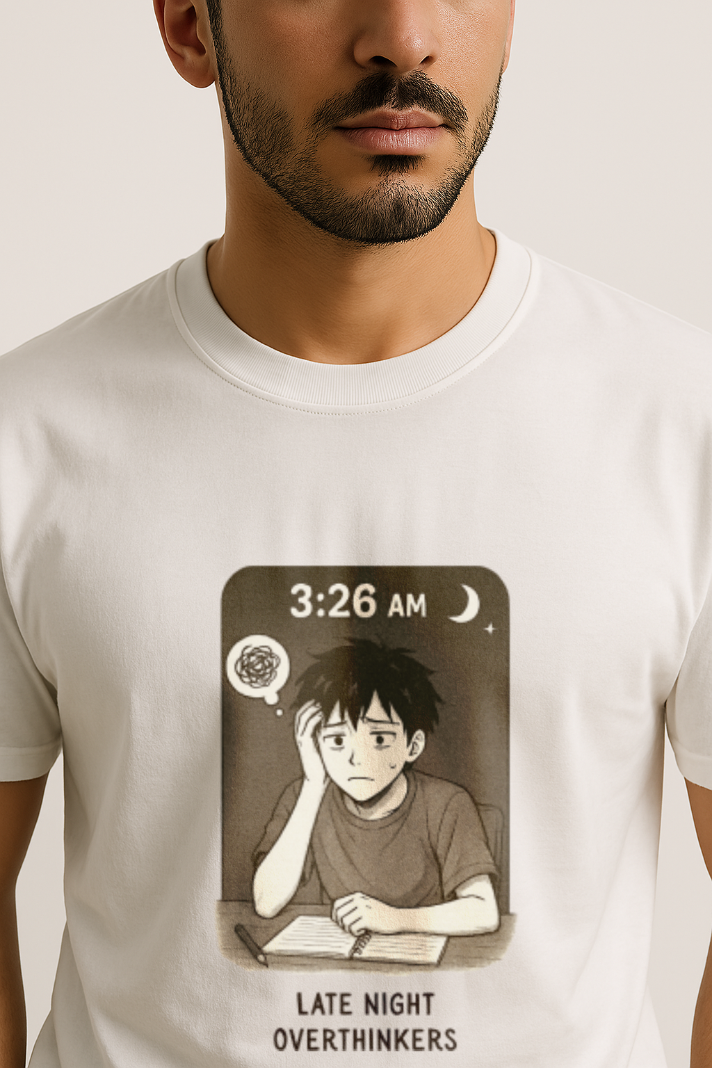 Manga | Mens Classic Crewneck T-shirt | Nachtelijk nadenken