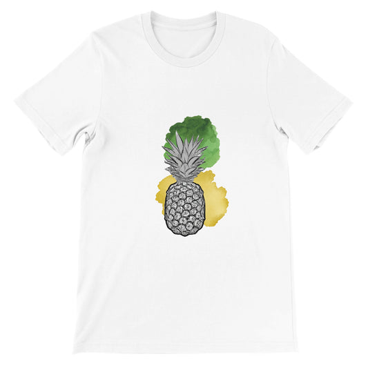 Tropical | Premium Mens Crewneck T-shirt | Pineapple Sketch Print | Aquarel Water Color