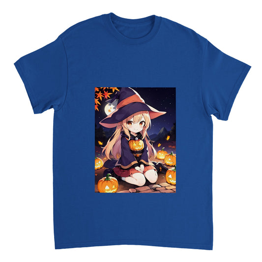 Halloween | Heavyweight Unisex Crewneck T-shirt | Pumpkin Witch | Manga | Chibi