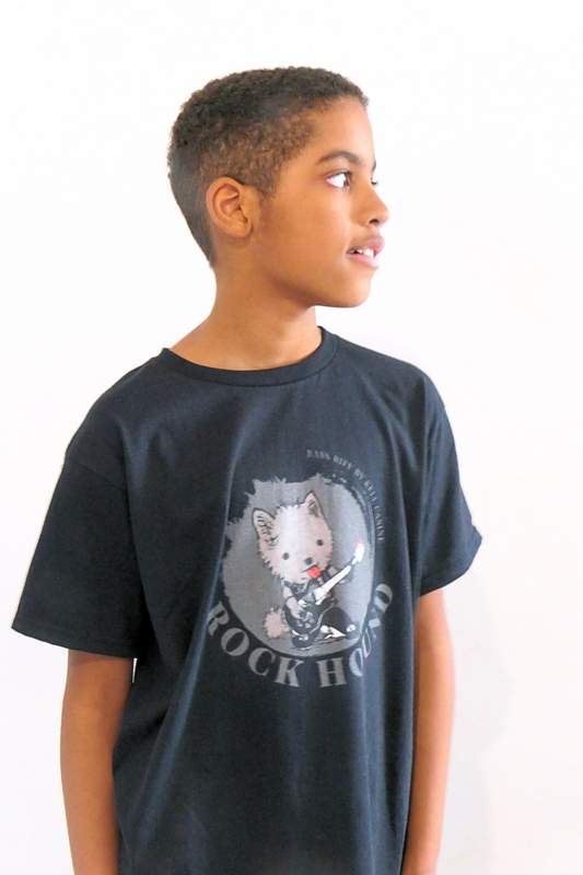 Klassiek T-shirt met ronde hals voor kinderen | Chibi hond afdrukken | Gitaarhond