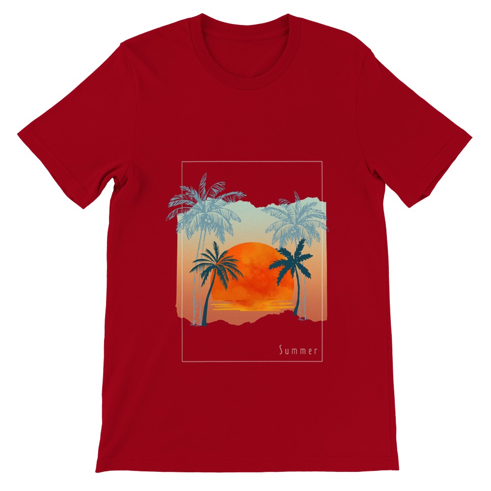 Premium Unisex Crewneck T-shirt | Sunset Island Print | Palm Tree Shirt