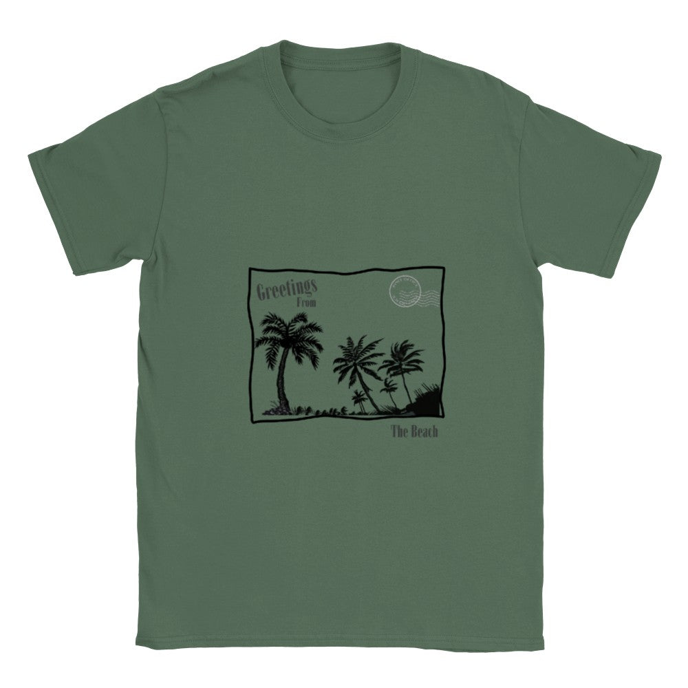 Classic Unisex Crewneck T-shirt | Postcard Palm Tree Print | Summer Vacation