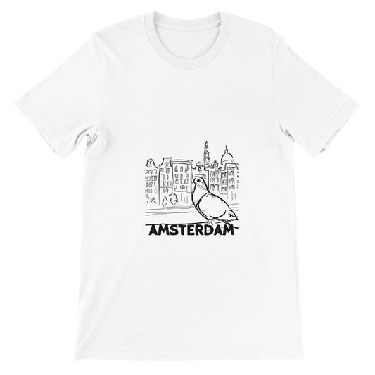 Amsterdam T-shirt | Mens Premium Unisex Crewneck T-shirt | Pigeon Sketch | City Print
