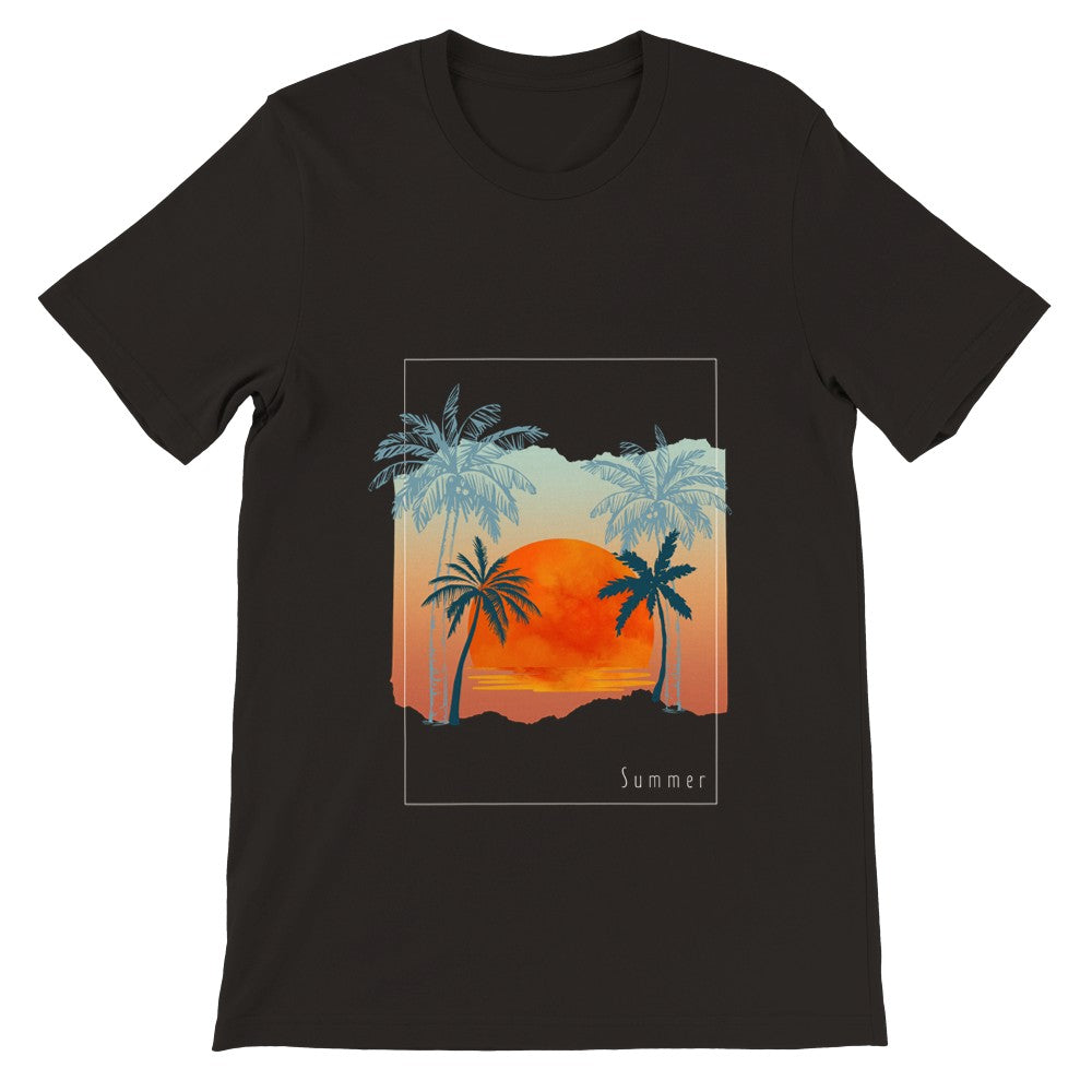Premium Unisex Crewneck T-shirt | Sunset Island Print | Palm Tree Shirt
