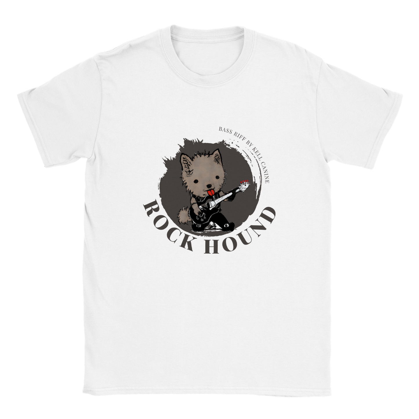 Klassiek T-shirt met ronde hals voor kinderen | Chibi hond afdrukken | Gitaarhond
